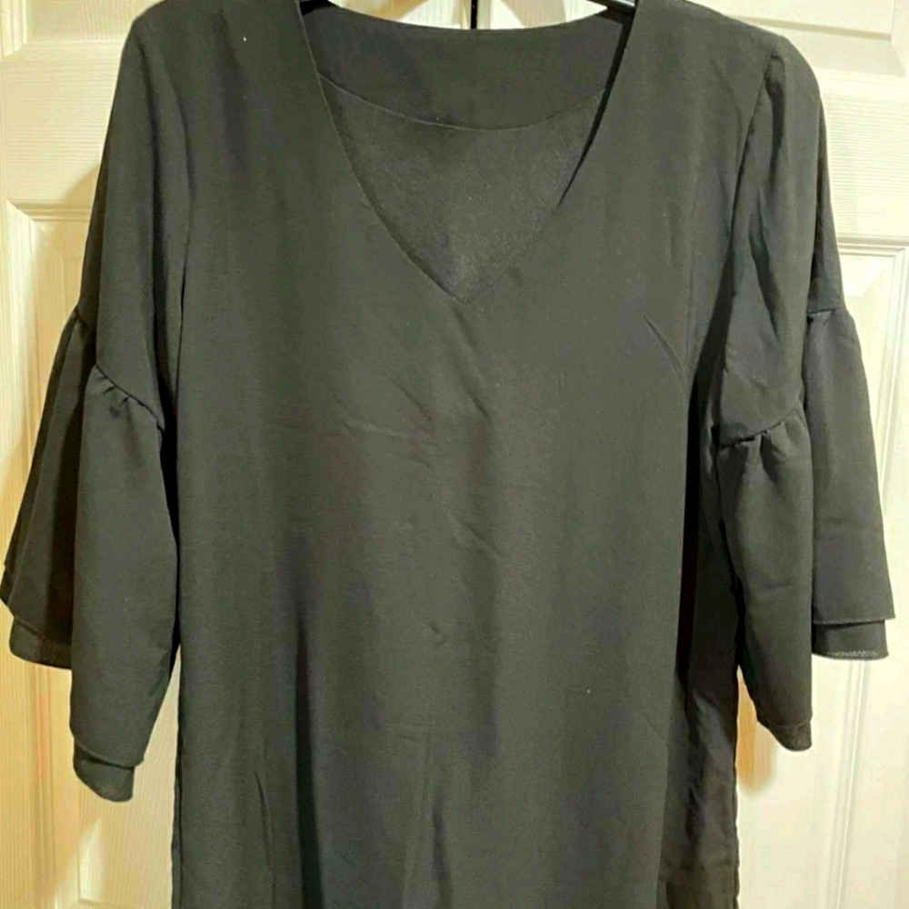 Chiffon V Neck Bell Sleeve Mini Dress